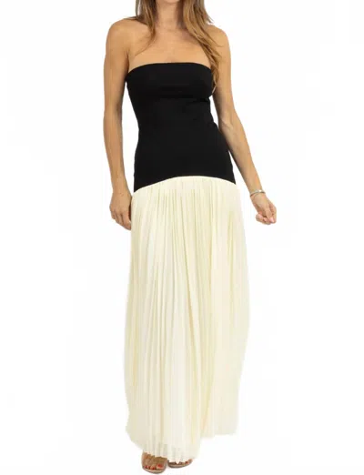 Mable Amour Strapless Drop Waist Pleated Maxi Dress In Multi In Black