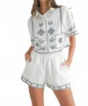 Mable Embroidered Button Cropped Set In Off White In White