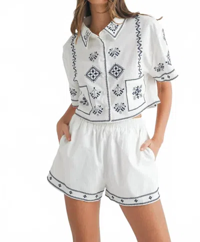 Mable Embroidered Button Cropped Set In Off White