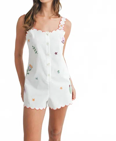Mable Embroidered Button Down Romper In Off White