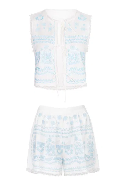 Mable Embroidered Crop Top And Shorts Set Off White In Multi