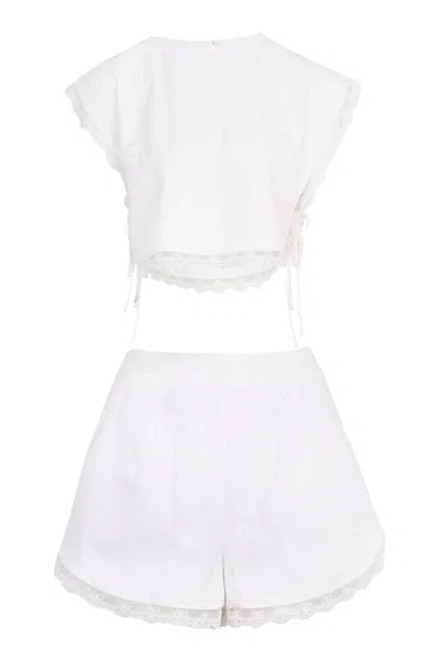 Mable Embroidered Lace Top And Shorts Set Off White