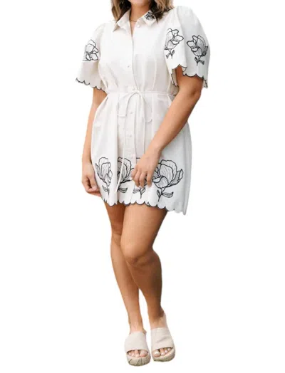 Mable Embroidered Linen Dress In White