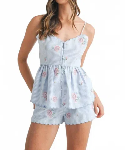 Mable Embroidered Peplum Cami Top In Blue