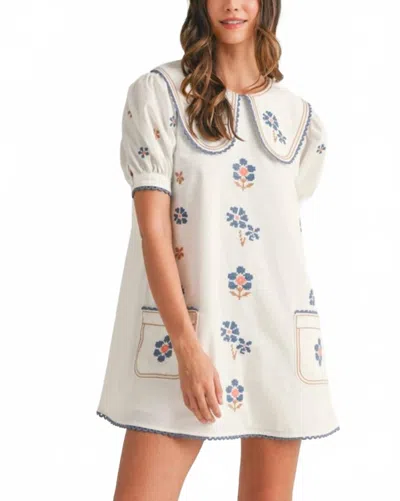 Mable Embroidered Peter Pan Collar Mini Dress In White