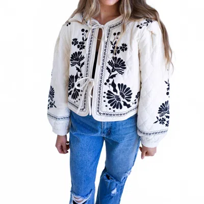 Mable Embroidered Quilted Jacket In Light Taupe In Multi