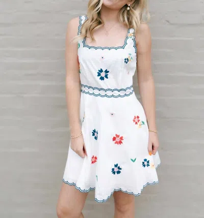 Mable Embroidered Square Neck Dress In Navy
