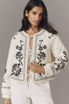 Mable Embroidered Tie-front Quilted Jacket In Neutral