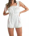 Mable Embroidered Tie Stripe Romper In Off White In White