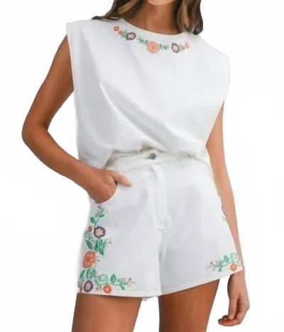 Mable Embroidered T-shirt And Shorts Set In White
