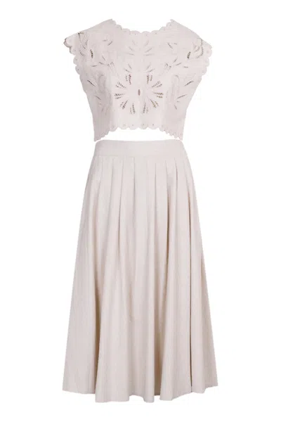 Mable Embroidery Crop Top And Midi Skirt Set Oatmeal In Neutral