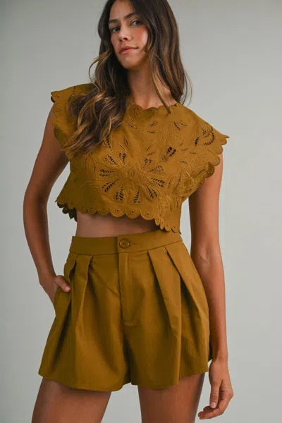 Mable Embroidery Crop Top And Shorts Set Dijon In Blue