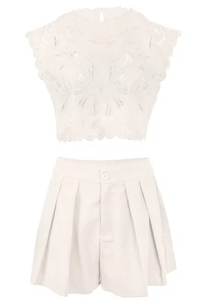 Mable Embroidery Crop Top And Shorts Set Oatmeal