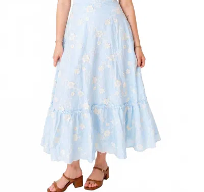 Mable Embroidery Lace Up Back Bustier Midi Dress In Blue/white