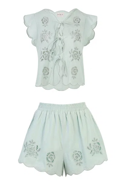 Mable Embroidery Sleeveless Top And Shorts Set Mint In Green