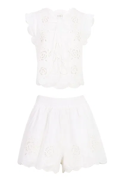 Mable Embroidery Sleeveless Top And Shorts Set Off White
