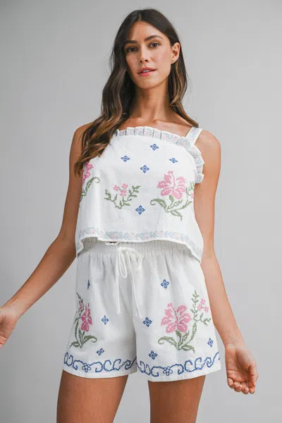 Mable Embroidery Top And Short Set Pink Multi