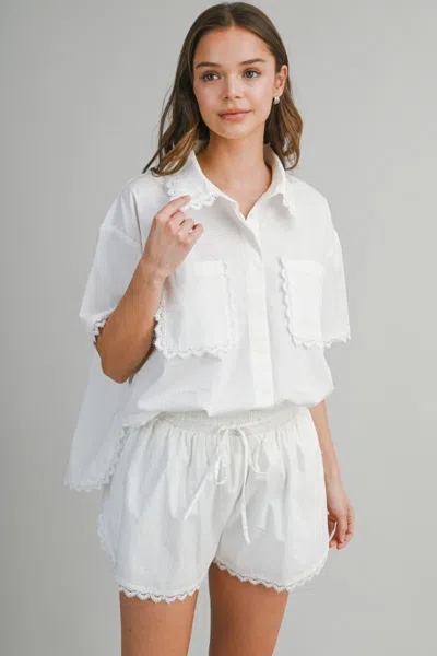 Mable Eve Lace Shirt And Short Set Off White