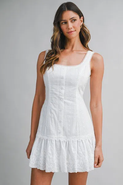 Mable Eyelet Lace Back Tie Mini Dress Off White