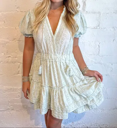 Mable Eyelet Ruffle Tier Mini Dress In Mint In Green