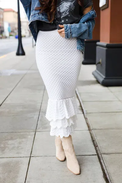 Mable Fanta-sea Crochet Tiered Midi Skirt In Off White In Blue