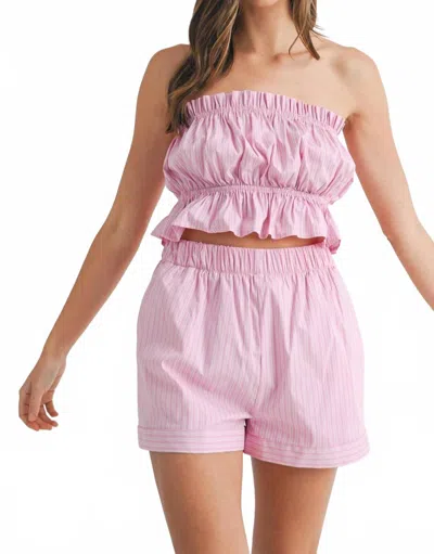 Mable Fionnuala Stripe Tube Top & Short Set In Pink