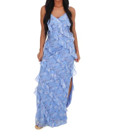 Mable Floral Affair Tiered Ruffle Maxi Dress In Periwinkle In Blue