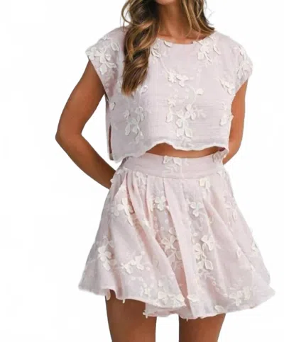 Mable Floral Applique Embroidered Crop Top In Pink In White