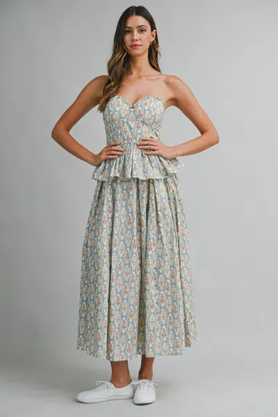 Mable Floral Bustier Top And Skirt Set Blue Multi