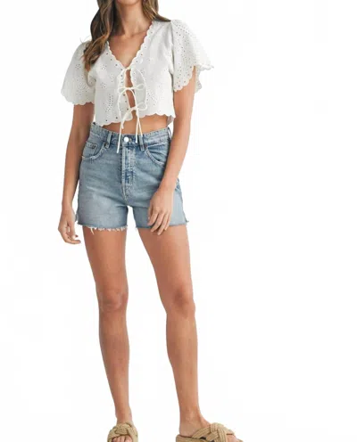 Mable Floral Eyelet Linen-blend Tie-front Crop Blouse In White