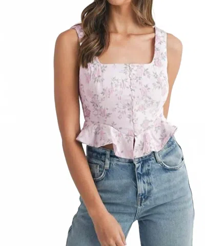 Mable Floral Jacquard Peplum Crop Top In Pink In White