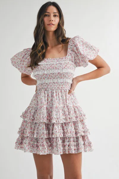 Mable Floral Lace Mini Dress Pink Multi