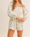 Mable Floral Off Shoulder Romper In Off White In White