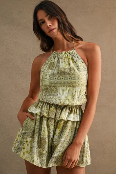 Mable Floral Paisley Romper Green Multi