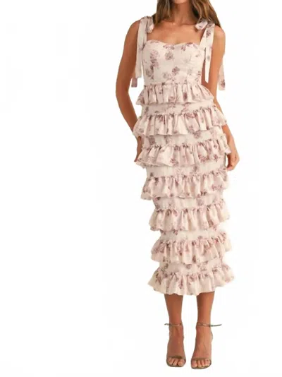 Mable Floral Print Bustier Midi Dress In Rose In Multi
