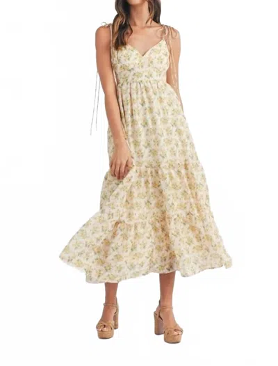 Mable Floral Print Double Self Tie Tiered Midi Dress In Multi