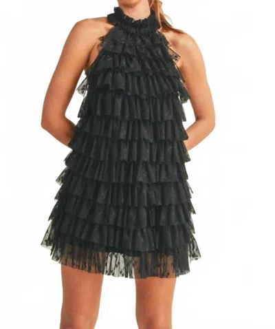 Mable Floral Print Lace Ruffle Tiered Frill Mini Dress In Black