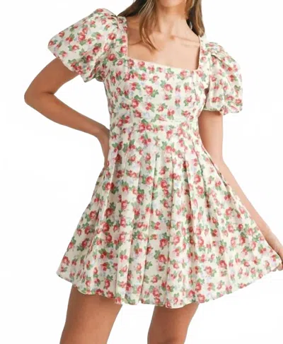 Mable Floral Print Puff Sleeve Mini Dress In Red In Multi