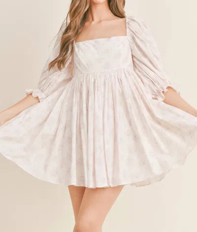 Mable Floral Print Puff Sleeve Square Neck Mini Dress In Floral White/pink