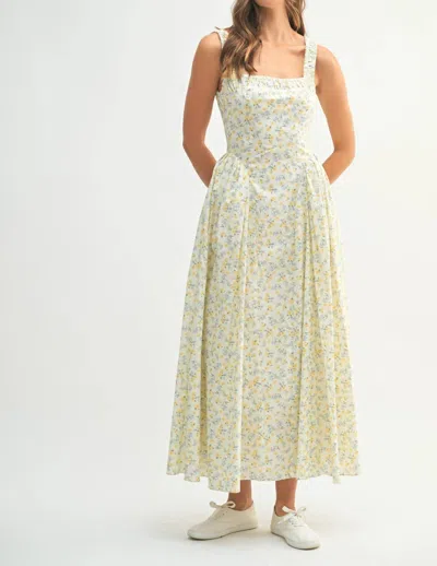 Mable Floral Print Ruched Dress In Yellow