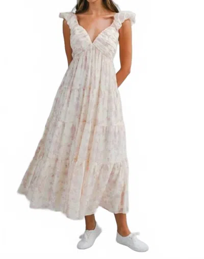 Mable Floral Print Ruched Pleated Detail Midi Dress In Pink In Multi