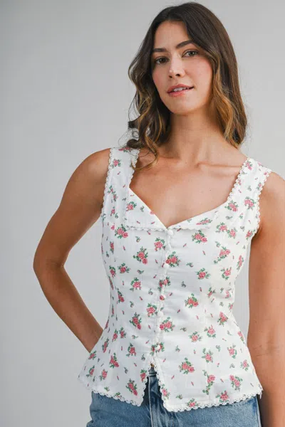 Mable Floral Print Sleeveless Top Off White
