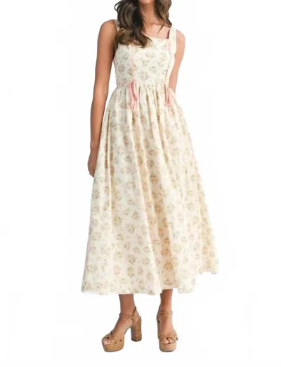 Mable Floral Print Square Neck Contrast Piping Dress In Pink In Neutral