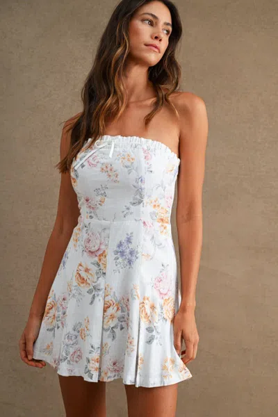 Mable Floral Print Tube Dress Off White In Animal Print
