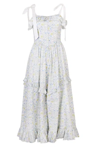 Mable Floral Printed Contrast Shoulder Strap Midi Dress Lavender In White