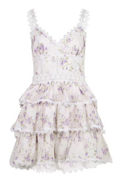 Mable Floral Printed Lace Mini Dress Lavender In Multi