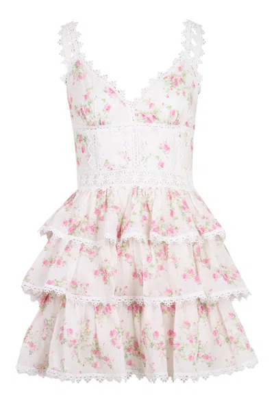 Mable Floral Printed Lace Mini Dress Pink In Multi