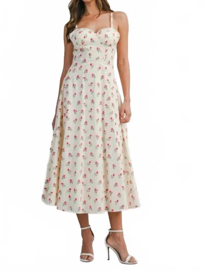 Mable Floral Printed Lace Trim Back Lace Up Midi Dress In Red In White