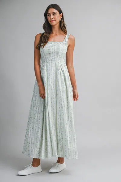 Mable Floral Printed Midi Dress Sage In White