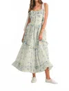 Mable Floral Printed Shoulder Strap Midi Dress In Blue In White